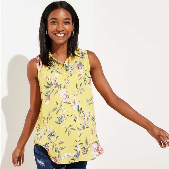 LOFT Tops - LOFT floral mixed media yellow shell NEW